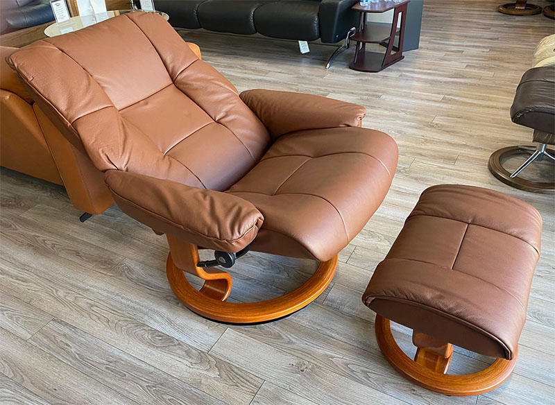 Stressless Mayfair Classic Base Batick Malt Brown Leather Recliner Chair and Ottoman by Ekornes