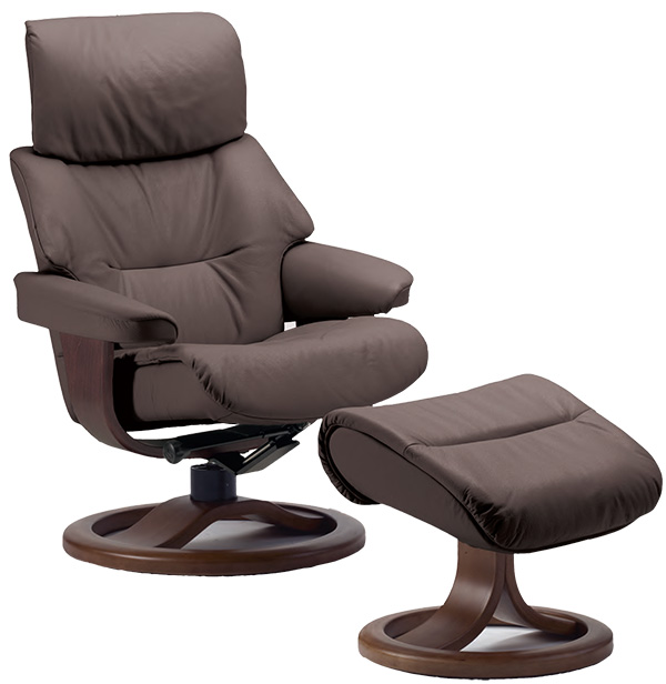 Fjords Grip Leather Ergonomic Recliner Chair and Ottoman Scandinavian Lounger